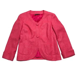Lafayette 148 New York Hot Pink Tweed Woven Blazer Jacket Snaps Rolled Size 8/10 - Picture 1 of 10