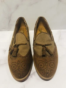 Zapatos mocasines para hombre J.C. Jezequel Francia marrón tela de gamuza borla - Imagen 1 de 7