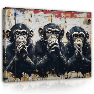 Leinwandbild Abstrakt Drei Affen Banksy Wohnzimmer Leinwand Bilder Wandbilder - Bild 1 von 7