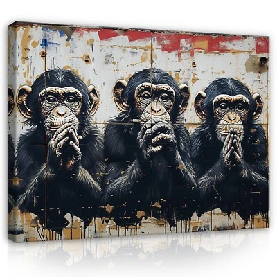 Leinwandbild Abstrakt Drei Affen Banksy Wohnzimmer Leinwand Bilder Wandbilder - Bild 1 von 4