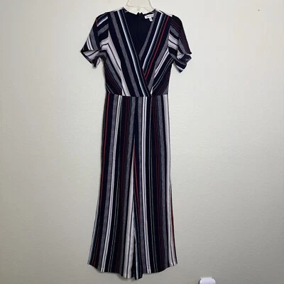 Mono Monteau Manga Corta Talla S Pierna Abertura Multicolor Rayas Cuello en V Sin Cinturón Foto 1 de 3