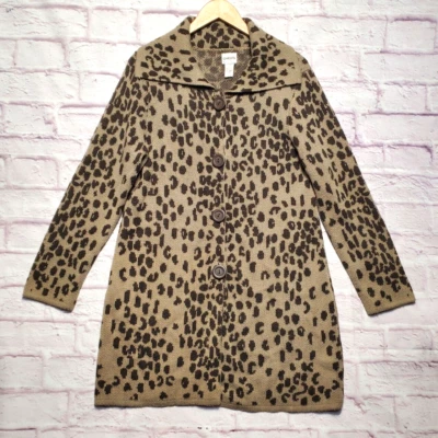 Chicos кардиган свитер женщин большой бежевый черный леопард шерсти смесь кнопка ретро - Изображение 1 из 4