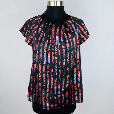 Forever 21 Womens Small S Polyester Striped Floral Print Zippered Back Top  - Image 1 of 4