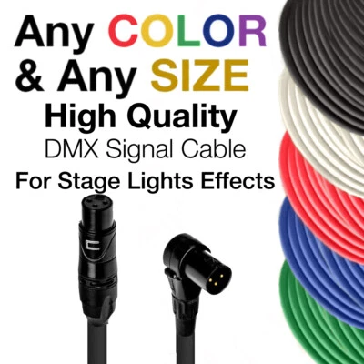 DMX Patch Cable 3-Pin XLR Right Angle Male to Female - 120 ohm DMX512 Data Cord - Image 1 of 4