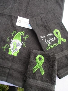 Gnome Cancer Awareness Lime Green Ribbon Personalized Bath Towel Set Any Color - Picture 1 of 8