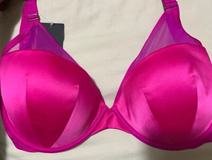 M&S AUTOGRAPH TIVOLI MESH UNDERWIRED  HIGH APEX PLUNGE Bra in FUCHSIA Size 34GG - Picture 1 of 12