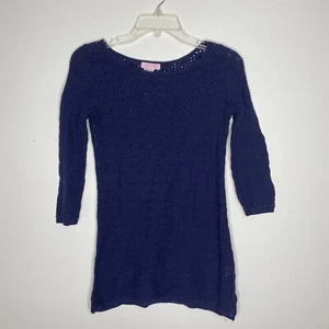 LIlly Pulitzer Navy Blue Bathing Suit Cover Crew Neck Open Knit Dress Sz S - Picture 1 of 7
