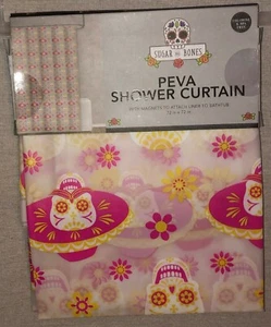 Sugar And Bones Multi Colored Skulls & Flowers Pattern Shower Curtain - Picture 1 of 4