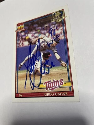 1991 Topps Desert Shield Greg Gagne #216 gêmeos autografado inscrito com certificado de autenticidade - Imagem 1 de 4