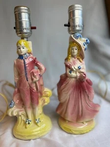 Viktorianisches Paar Figuren Lampen rosa 40er Jahre handbemalt pastell RAR Vintage - Bild 1 von 8