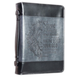 Large Bible Cover for Man - Be strong and courageous - Joshua 1:9 - Lion
