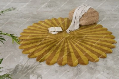 Handmade Indio Alfombras Lana 1.5x1.5m Oro a Rayas Bohemio Mechón Mano - Imagen 1 de 4