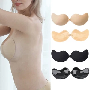 Self Adhesive Women Front Closure Backless Sticky Stick On Push Up Bra Strapless - Picture 1 of 13