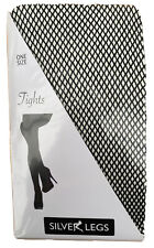 BLACK FISHNET TIGHTS - SILVER LEGS - ONE SIZE
