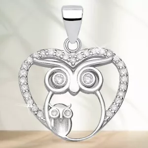 Eule Herz Anhänger Zirkonia 925 Sterling-Silber Damen Kette-Anhänger Vogel - Bild 1 von 3