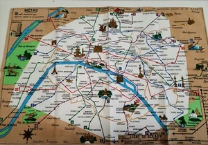 Vintage Paris Karte Geschirrtuch Kreationen Sonacott Ligne De Sceaux Frankreich NEU - Bild 1 von 9