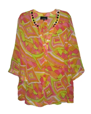 Blusa Blusa Top Mujer Talla Grande 20W 2X COLORIDA Naranja/Amarillo/Rosa Color Retro Foto 1 de 2