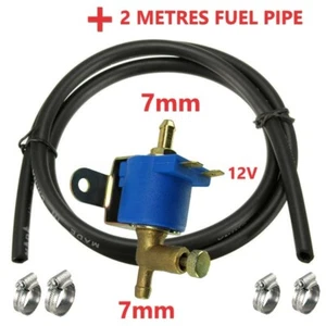 Petrol diesel FUEL solenoid shut off lock Off valve 12V+2 METERS FUEL PIPE+4 JUB - Picture 1 of 3