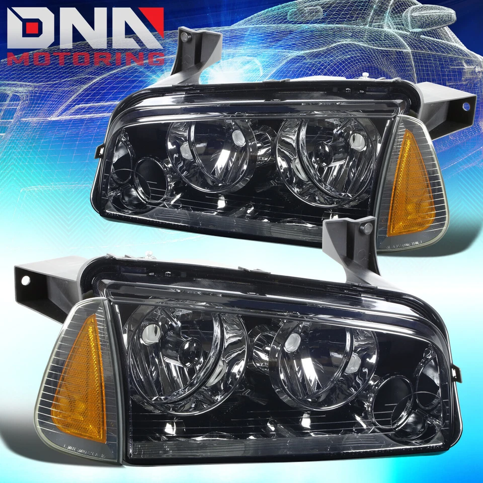 Farol estilo fábrica para Dodge Charger 2006-2010 lente fumê canto âmbar - Imagem 1 de 4