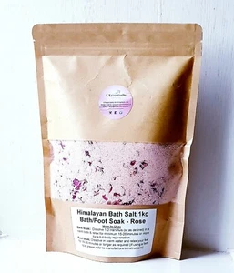 Himalayan Salt Bath Foot Soak Rose Petals And Rose Absolute Essential Oil 1kg - Picture 1 of 3