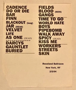 DROPKICK MURPHYS RARO SETLIST BLACKOUT TOUR 2/5/2005 ROSELAND BALLROOM NYC - Imagen 1 de 2