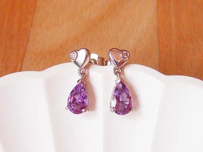 Висячие серьги-сердечки из чистого серебра с аметистом и натуральным цирконием Rose De Morocco - Изображение 1 из 4