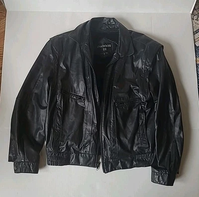 Bermans Vintage Cuero Negro Bomber Motocicleta Chaqueta Imitación Piel Forrada Talla 42 Foto 1 de 4