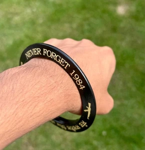 Sikh Sarbloh Kara Black Pure Iron Never Forget 84 Bhindranwale Khalsa Kada I24 - Picture 1 of 9