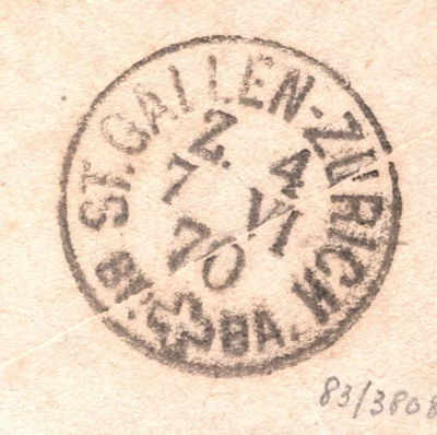 SWITZERLAND RAILWAY Cover 1870 *ST GALLEN-ZURICH* TPO Lichtensteig Herisau XV134 - Image 1 of 4