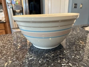 McCoy Pottery Ovenproof 14” StoneCraft Pink & Blue Stripes Bread Dough Bowl - Picture 1 of 7