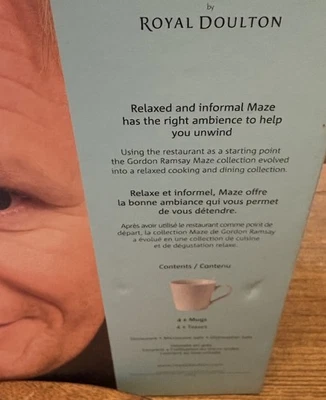 Juego de 4 tazas de gres Gordon Ramsay Maze de Royal Doulton blancas acanaladas 14 OZ Foto 1 de 3