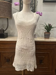 New Volcom Women’s Large Dwell Beige Crochet Tank Dress Layered Adjustable Strap - Picture 1 of 8