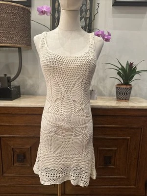 New Volcom Women’s Large Dwell Beige Crochet Tank Dress Layered Adjustable Strap - Image 1 of 4