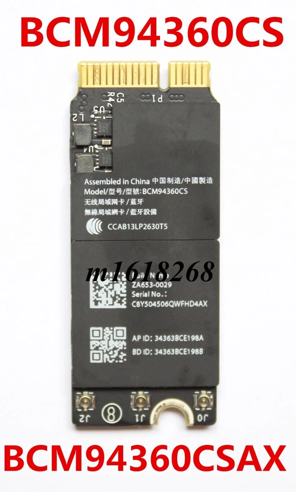 Tarjeta Bluetooth Broadcom BCM94360CS BCM94360CSAX Macbook Pro A1398 A1425 A1502 Foto 1 de 2