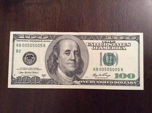2006 A $100 Dollar Fancy Serial Number KB 00505005 K.  New - Picture 1 of 2