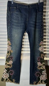 Hermosos vaqueros con cuentas hechos a mano Amanda Adams Couture para mujer talla 12 - Imagen 1 de 12