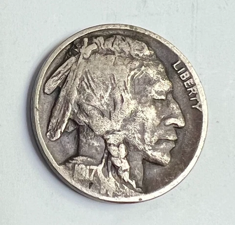 1917-D Buffalo Nickel, US 5c early date, VG Cover