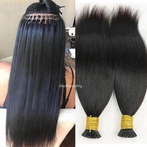 Light Yaki I Tip Human Hair Extension Microlink Brazilian Yaki I Tip Hair 100Pcs - Picture 1 of 12