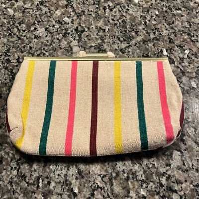 Bolso sin asas J Crew de algodón yute mezcla de lino colorido rayas tostado tono dorado Foto 1 de 4