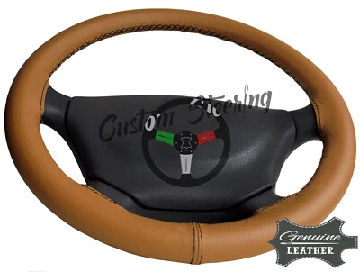 PARA VOLKSWAGEN VW GOLF MK5 2003-2010 CUBIERTA VOLANTE CUERO REAL TOSTADO Foto 1 de 4
