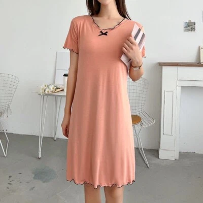 Plus Size Women's Modal Cotton Nightdress Loose Fit Knee-Length Sleepwear Summer - Image 1 of 4