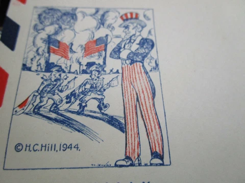 Vtg 1944 Uncle Sam / Hitler Friend 'EVENTUALLY' Via Air Mail Envelope UNUSED Cover