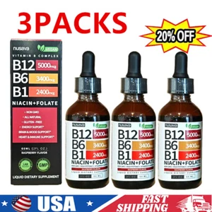 3x Vitamin B12 & B6 Liquid Tropfen, B12 Sublingual B Komplex - B12 5000mcg 60ml - Bild 1 von 12