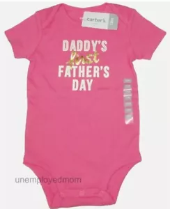 Girls Pink Daddy's First Father's Day Tee Bodysuit Shirt Top Summer One Piece NB - Picture 1 of 4