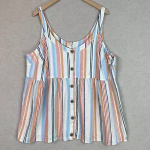 Terra & Sky Womens Striped Babydoll Tank Top Size 2X Linen Blend Western - Picture 1 of 9