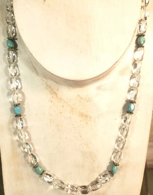 Collar de cuentas simples color plata vidrio y turquesa 18-21" acento cruz Foto 1 de 4