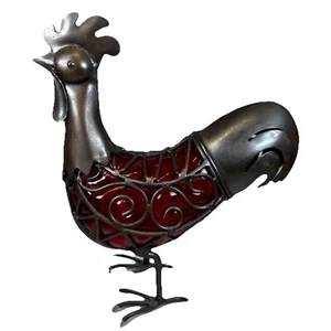 Vintage Country ROOSTER Metal & Ruby Red Glass Chicken Sculpture Art Decor CUTE! - Picture 1 of 17