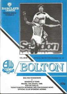 Football Programme BOLTON WANDERERS v MANSFIELD TOWN Jan 1989 - Picture 1 of 1