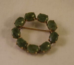 AO-226  Bal Ron 12kt G.F. and Jade Brooch Pin Gold Filled 1.25x1.0 Inch