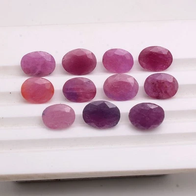Geometric Reds~Set 11 Pcs Natural Ruby 9mm-10mm Oval Cut Huge Loose Gemstone Lot - Image 1 of 4